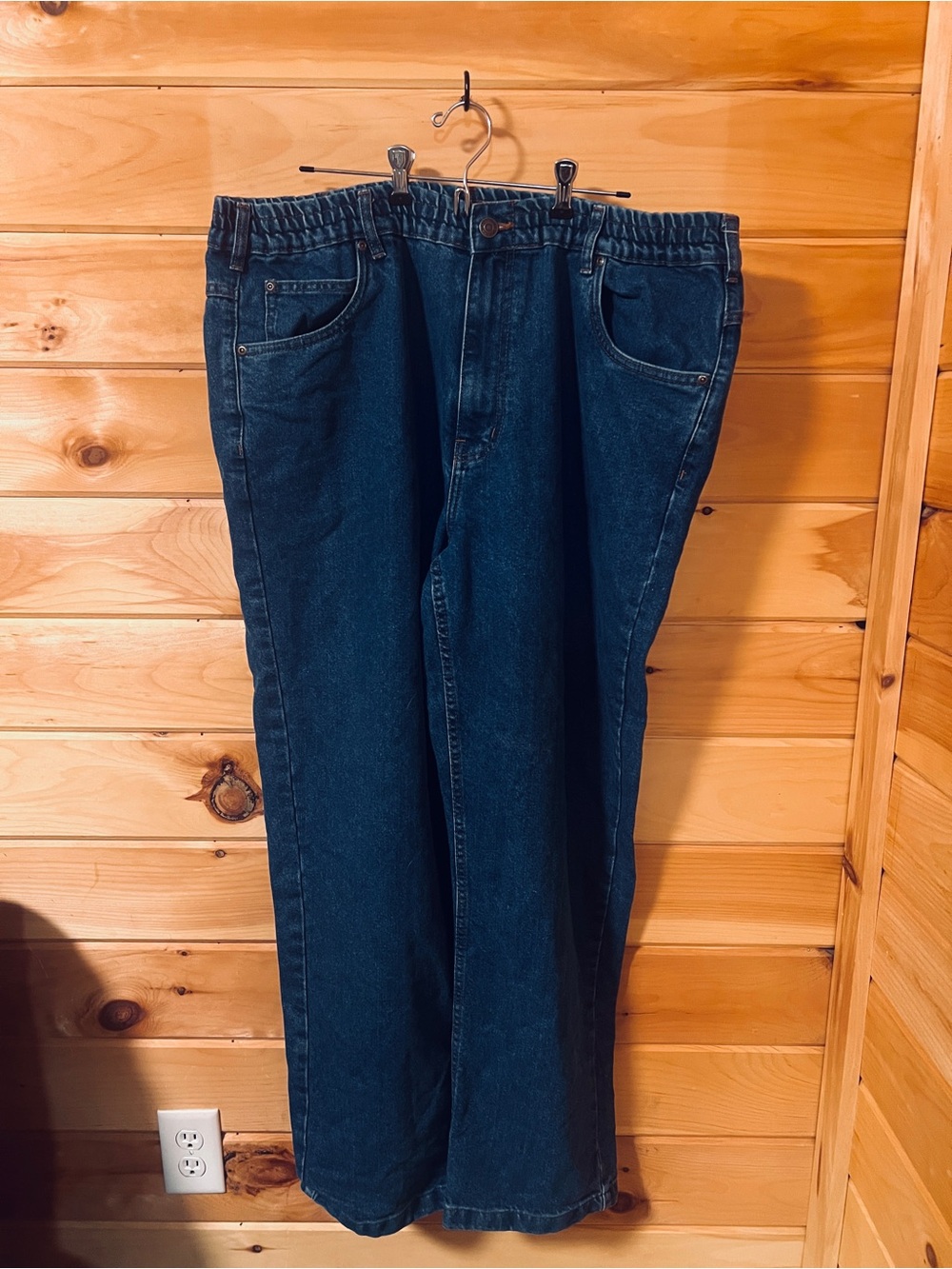 Relaxed Fit Men's Jeans in Dark Blue with Elastic Waist